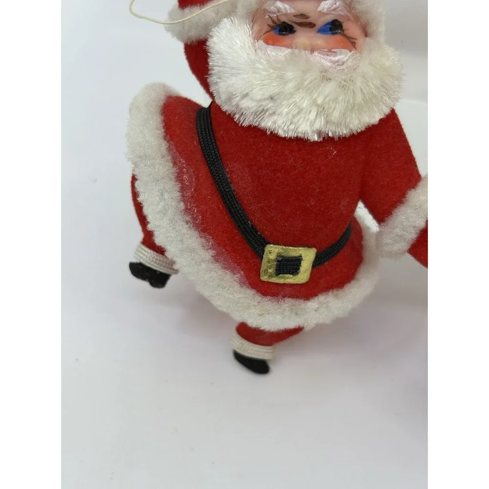 1960s Vintage Jolly Dancing Santa Christmas Tree Ornament Felt Plastic Japan 2